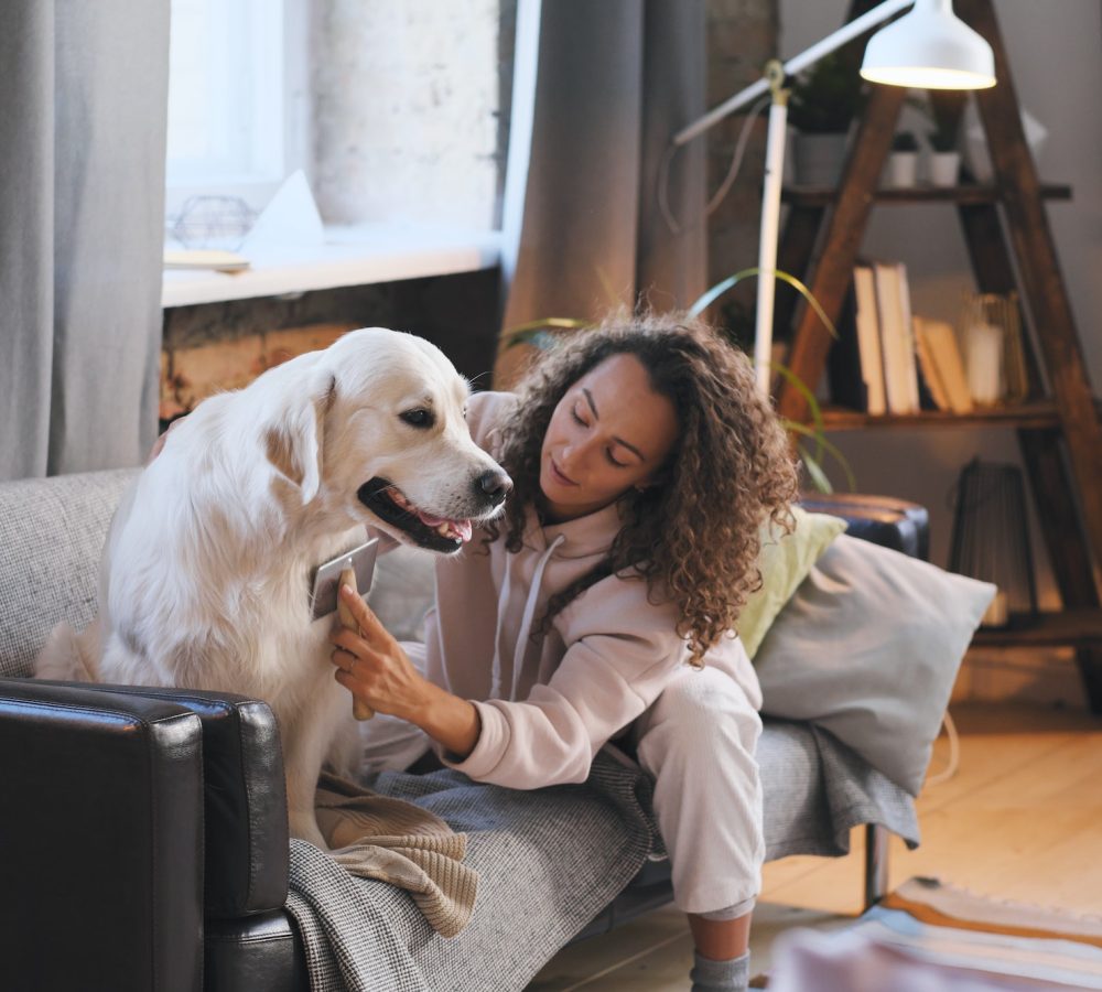 Woman care of her pet